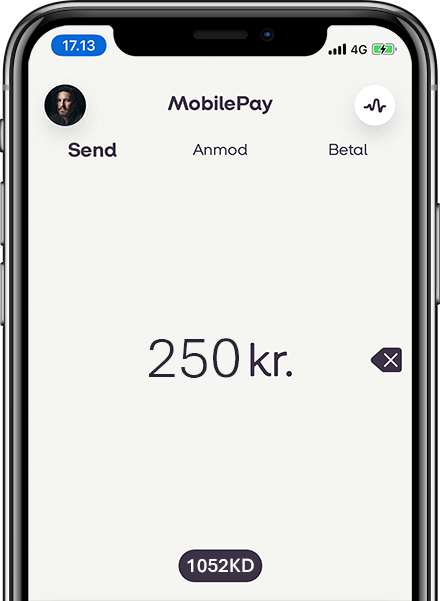 MobilePay app open on iphone, person making donation to Danish Startup Group